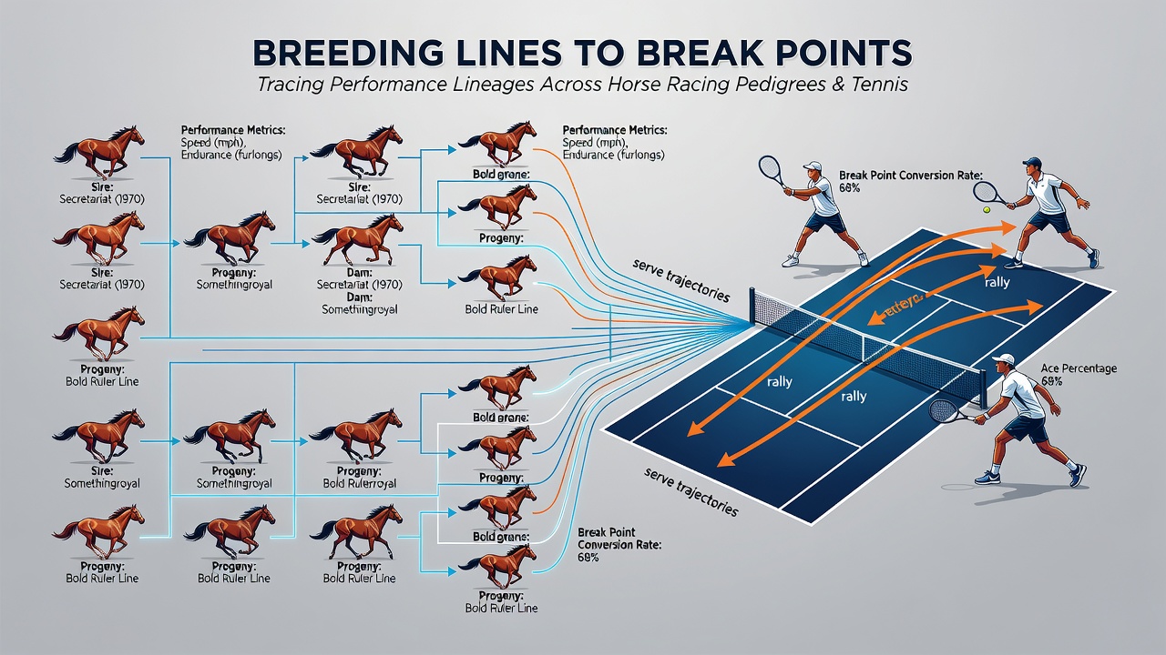 Timeline graphic illustrating soccer squad changes over multiple seasons with overlaid tennis player career paths and horse pedigree timelines